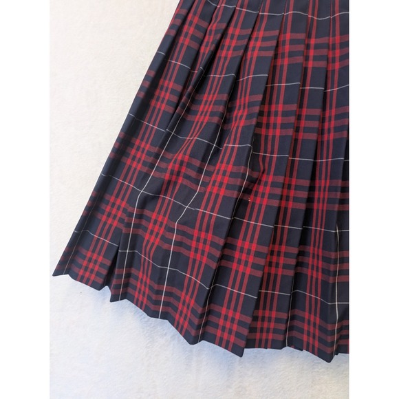 DENNIS Plaid Pleated Junior Skirt Red Navy White A-line Mini Size J5 - Picture 2 of 7